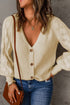 Bishop Sleeve V-Neck Drop Shoulder Button Front Knit Cardigan Sweater